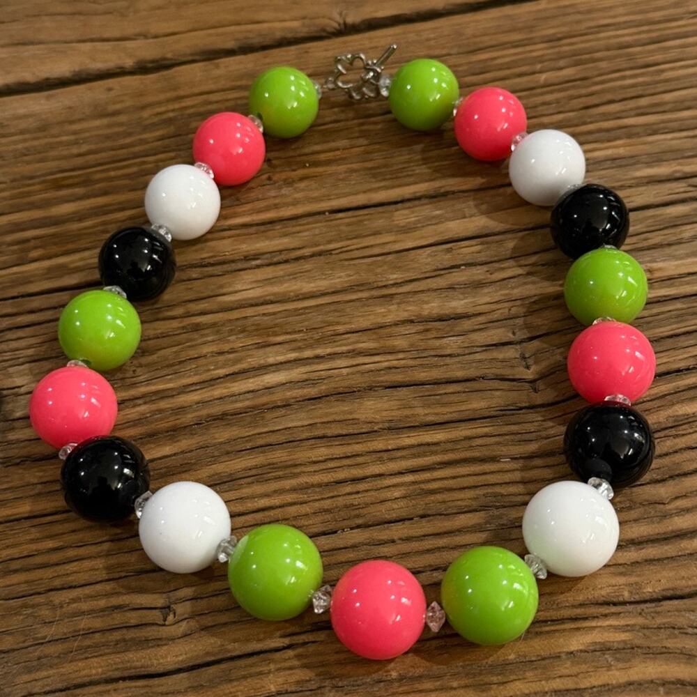 Necklace Beaded Pink Chunky Womens 16" Toggle Clasp Kidcore Colorful Clowncore